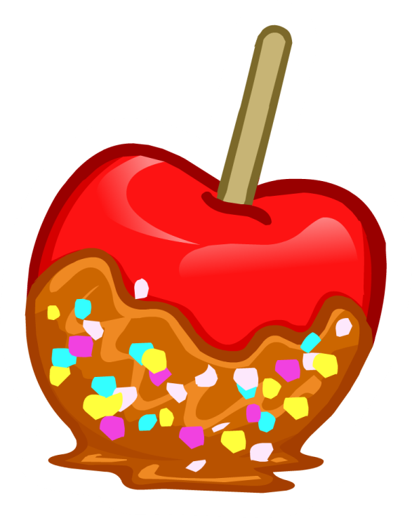 an apple with chocolate and sprins on it