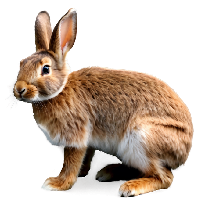 a brown and white rabbit on a white background