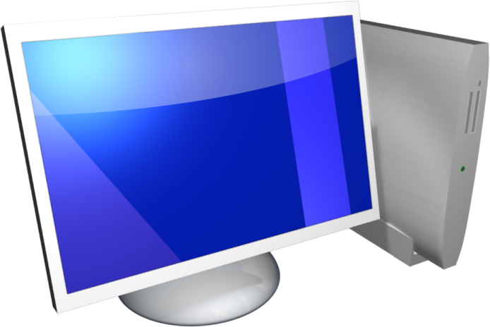 a computer monitor with a blue screen