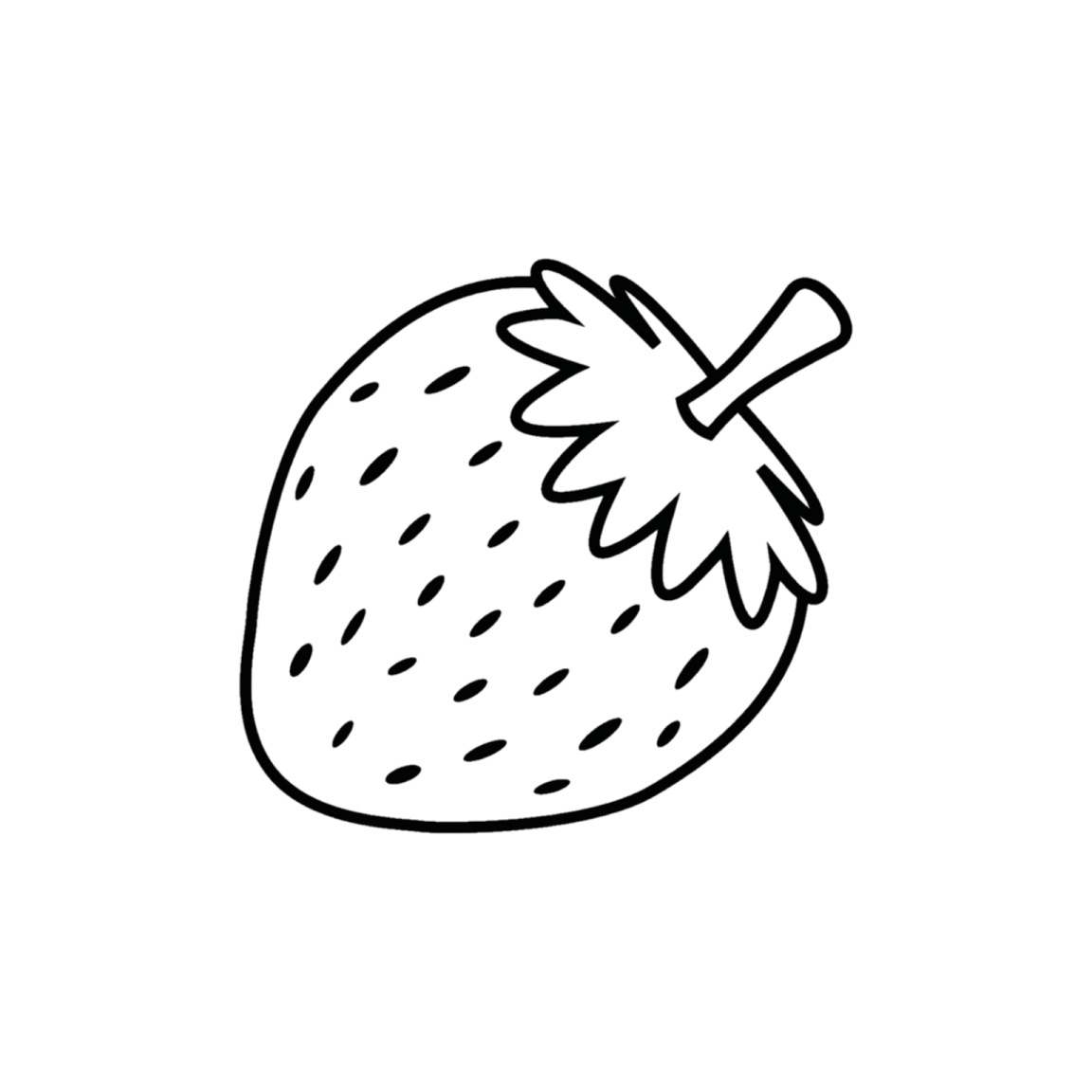 a black and white drawing of a strawberry
