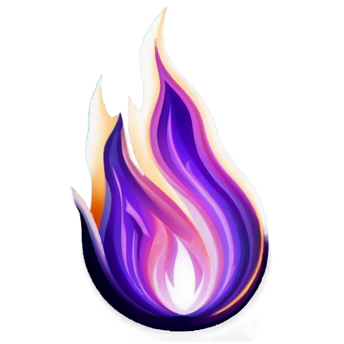 a purple flame on a white background