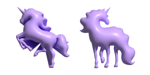 two purple unicorns standing next to each other one