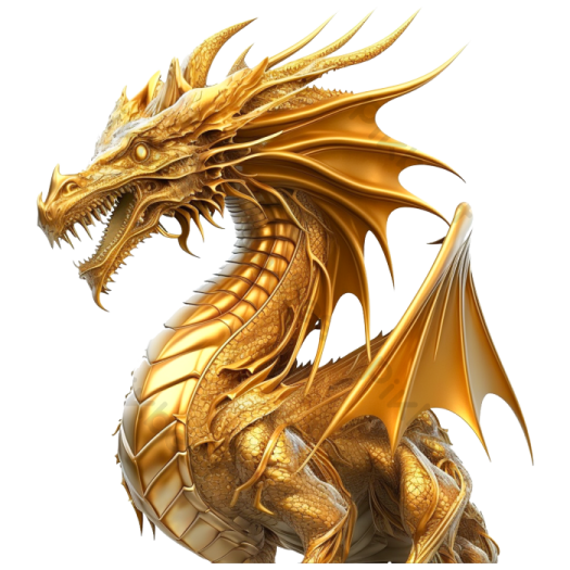 a golden dragon on a white background