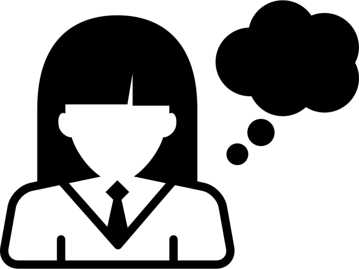 a woman with a thought bubble above her head