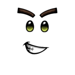 a cartoon face with green eyes and brown hair