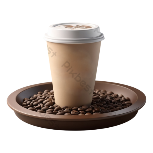 a cup of coffee and beans on a plate