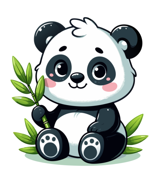 a panda bear sitting on top of a bamboo plant
