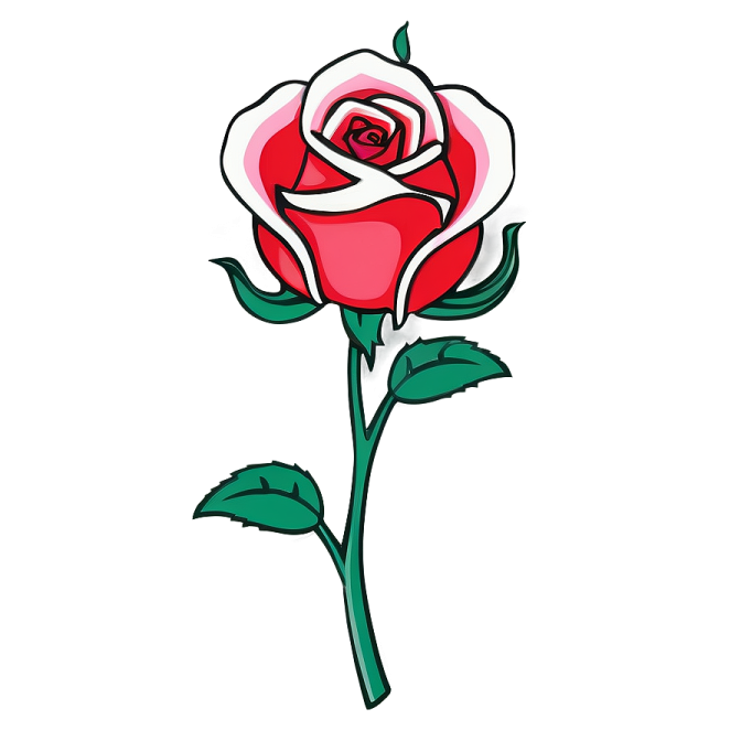 a red rose with green leaves on it