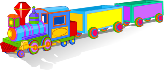 a colorful toy train on a white background