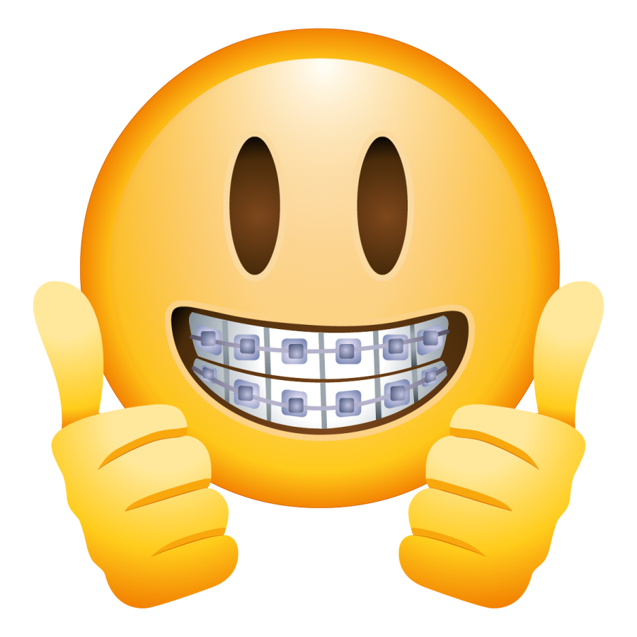 a smiley face with braces on it