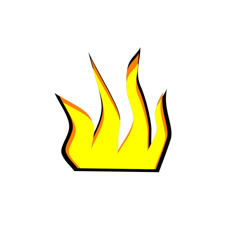 a yellow flame on a white background