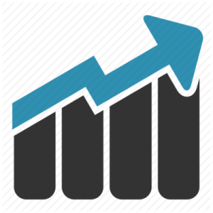 a bar chart with an arrow pointing upward