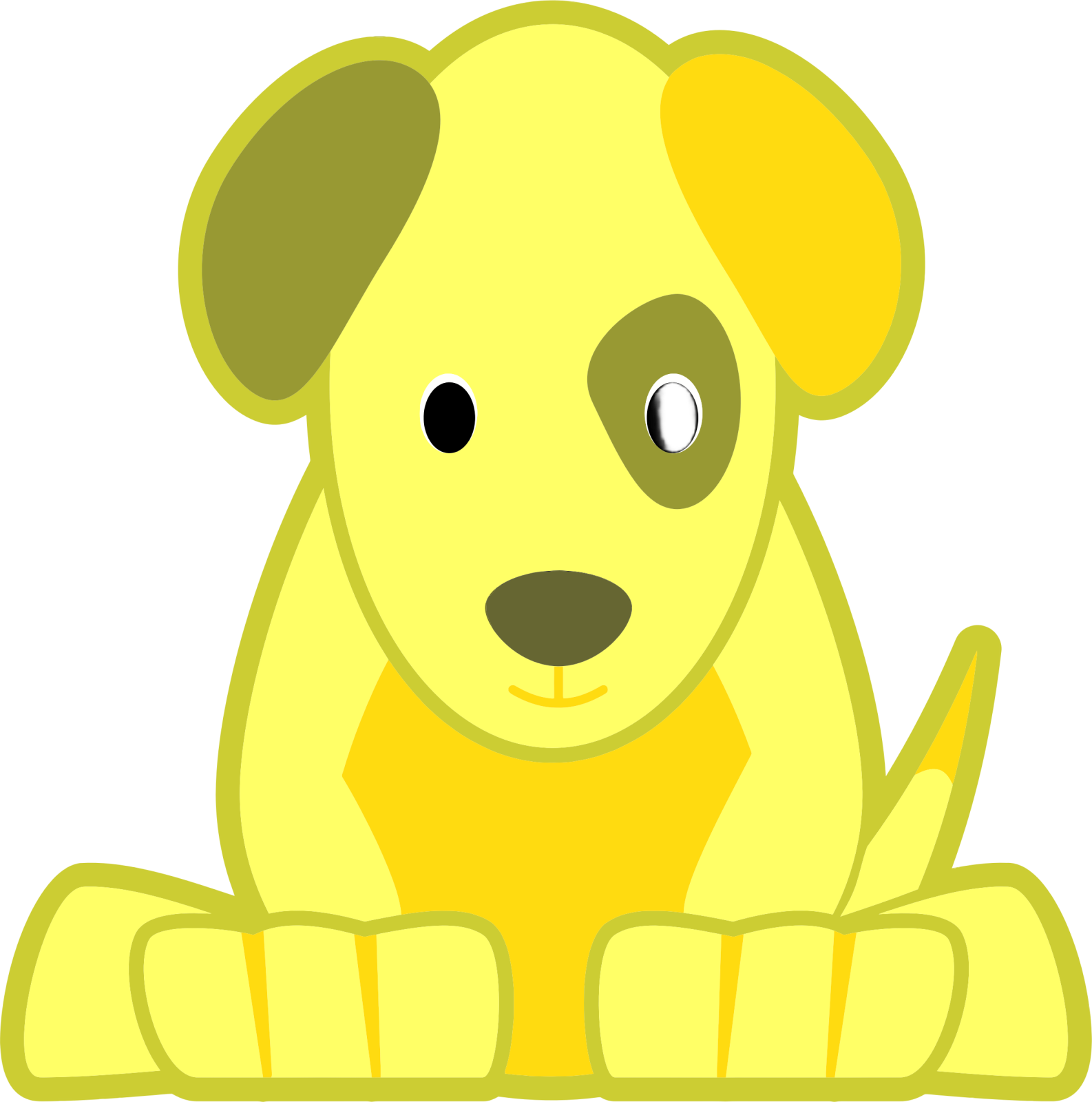 a yellow dog sitting down on the ground