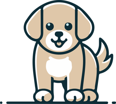a brown puppy sitting on top of a white background