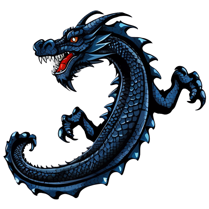 a blue dragon with its mouth open