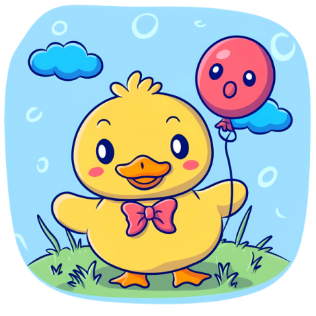 a cartoon duck with a balloon in its hand