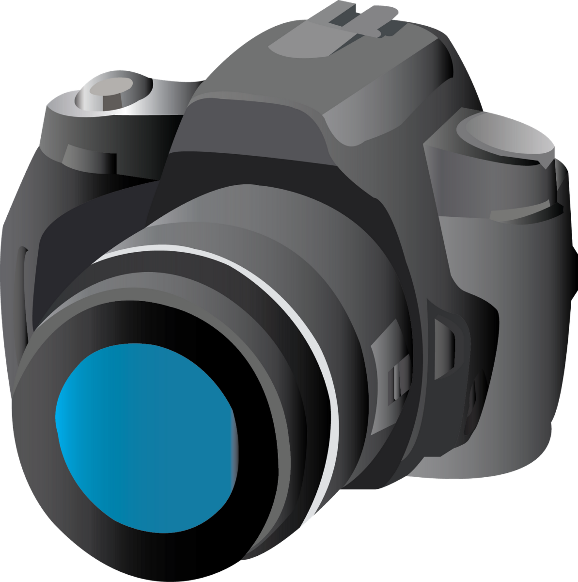 a camera with a blue lens