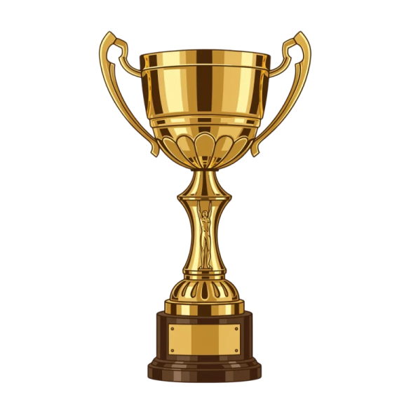 a golden trophy on a white background