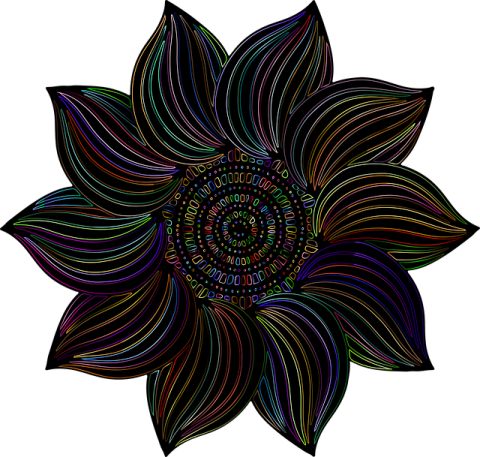 a black and white drawing of a sunflower