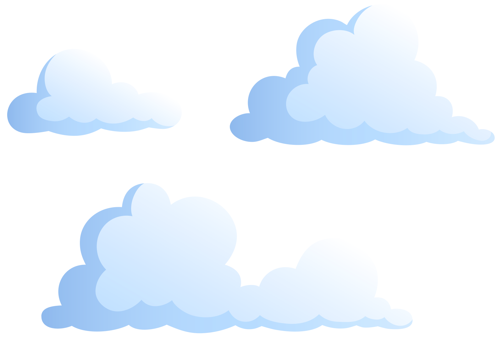 a set of blue clouds on a white background