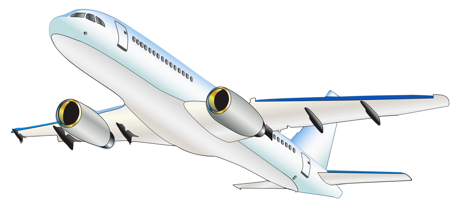 a white and blue airplane flying in the sky