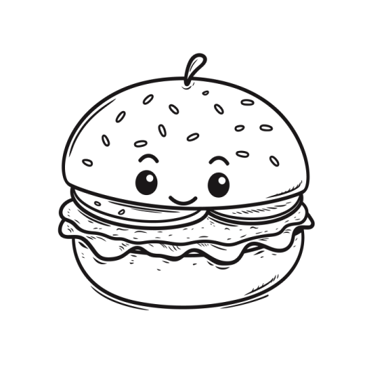 a black and white drawing of a hamburger