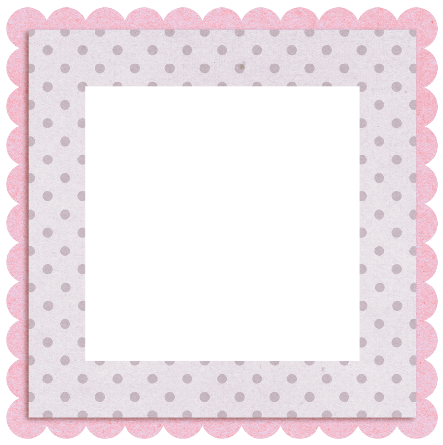 a pink and gray polka dot frame with a white background