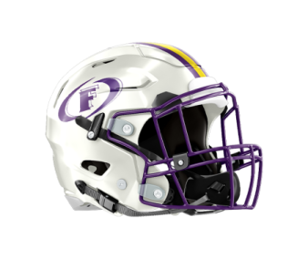 a football helmet with purple and yellow stripes
