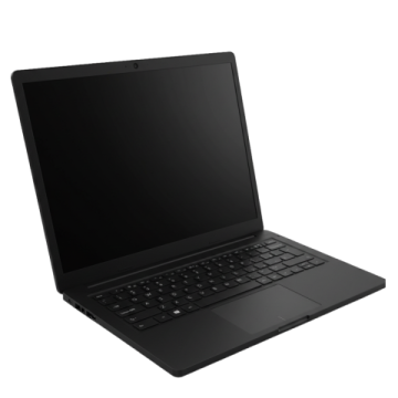 a laptop with a black screen and keyboard