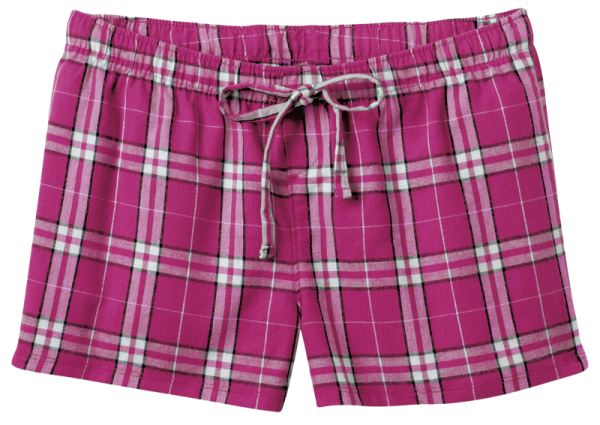 a pink plaid shorts with grey and white checks