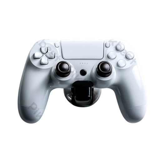 a white controller with two buttons