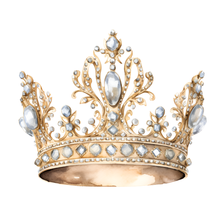 a gold crown with blue and white stones