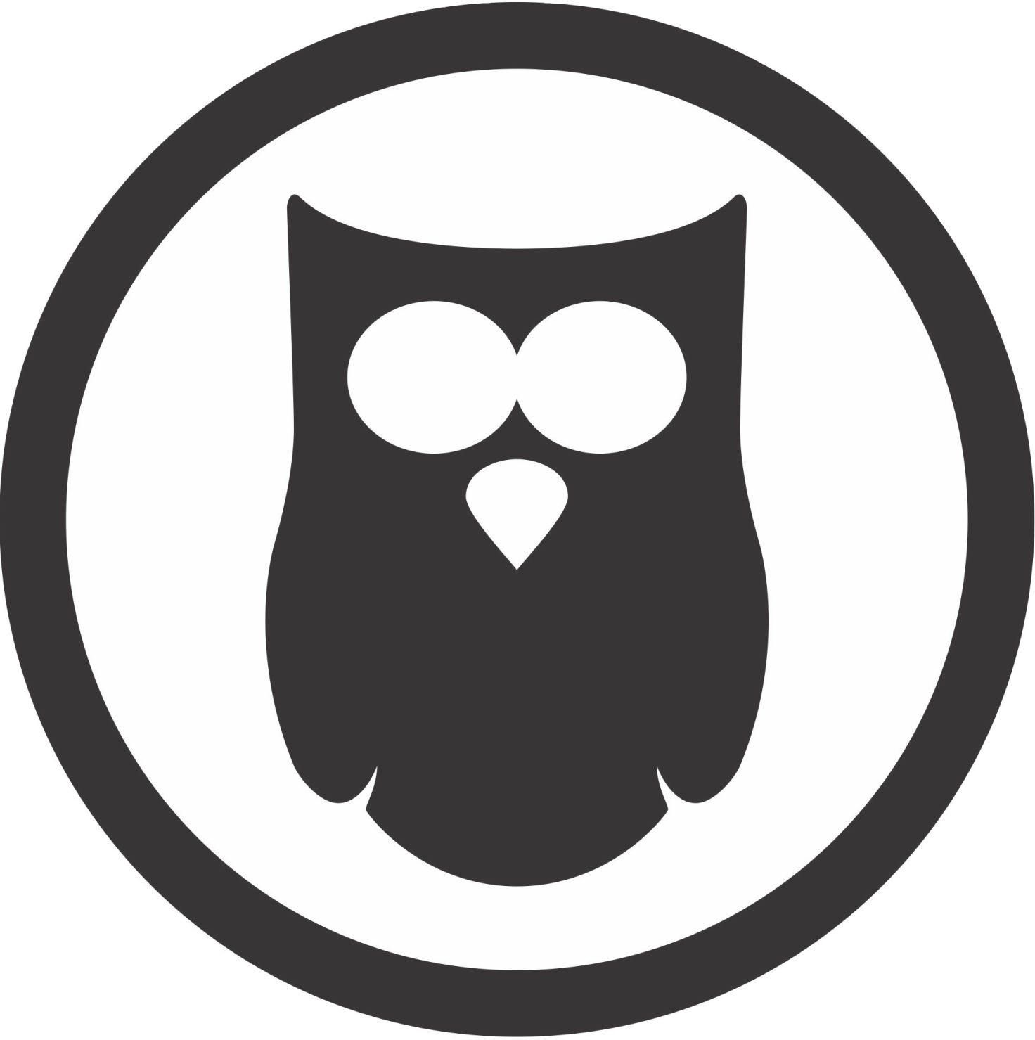 a black and white icon of an owl