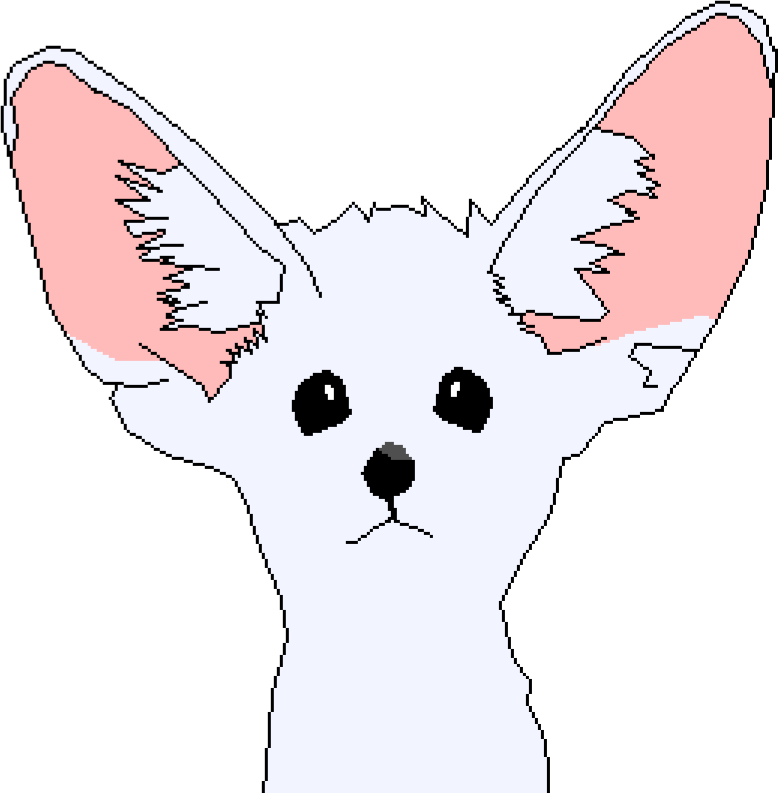 a white cat with pink ears and black eyes