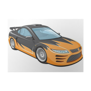 a car with orange paint and black stripes