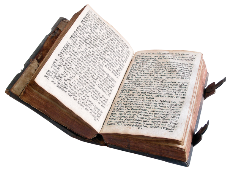an open book on a white background