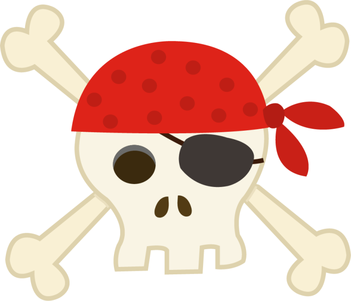 a pirate skull with a red banda on it