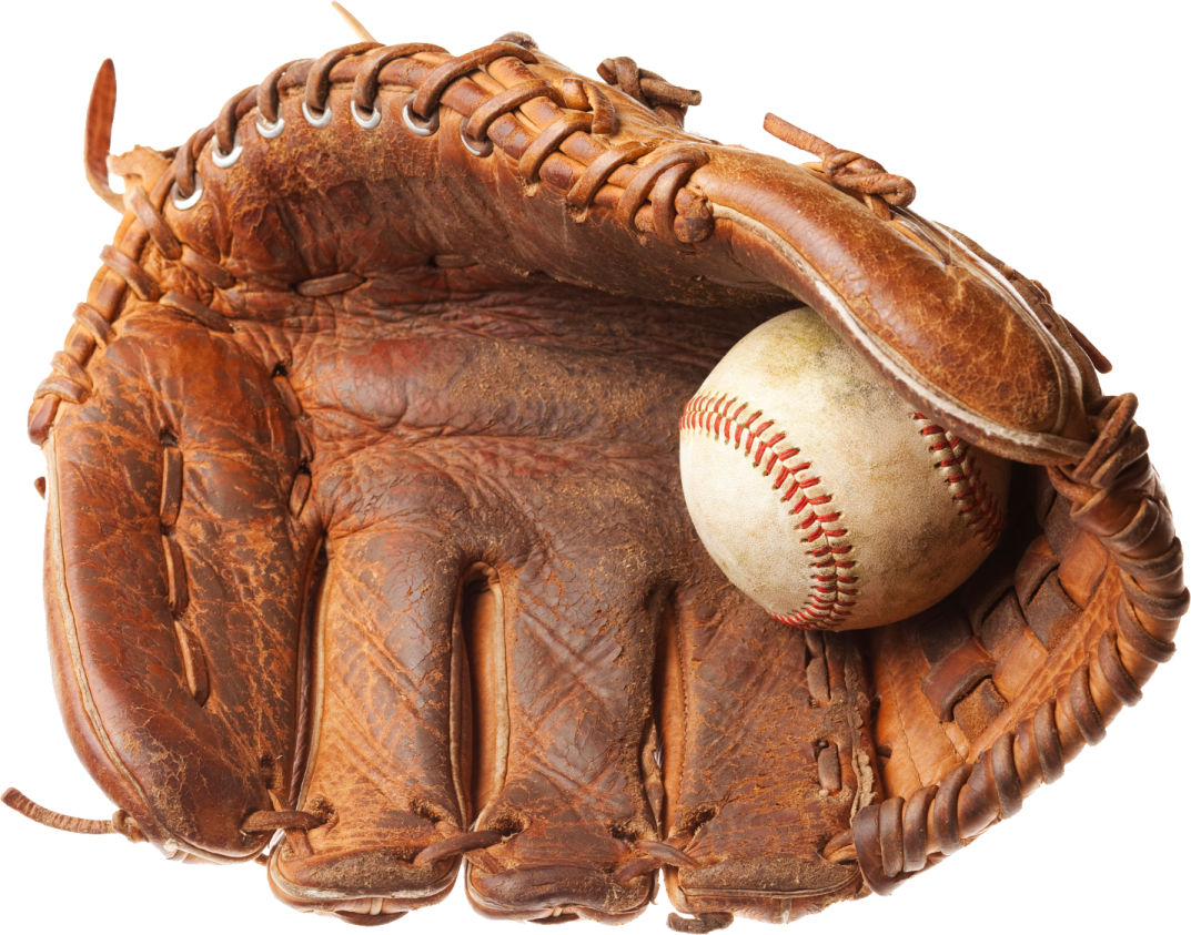 a baseball glove with a ball inside of it