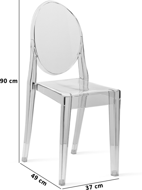 the dimensions of a clear plastic chair