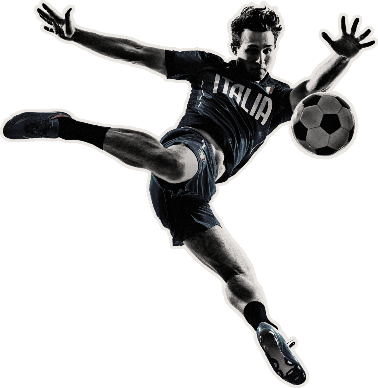 a man kicking a soccer ball