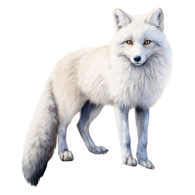 a painting of a white fox with brown eyes