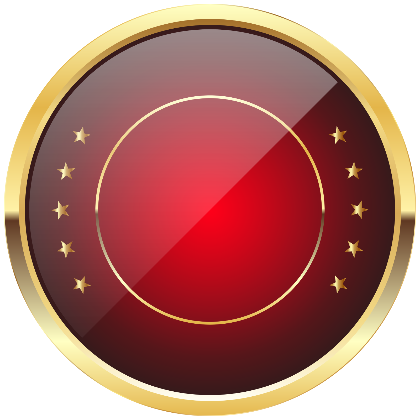 a red button with gold stars on it