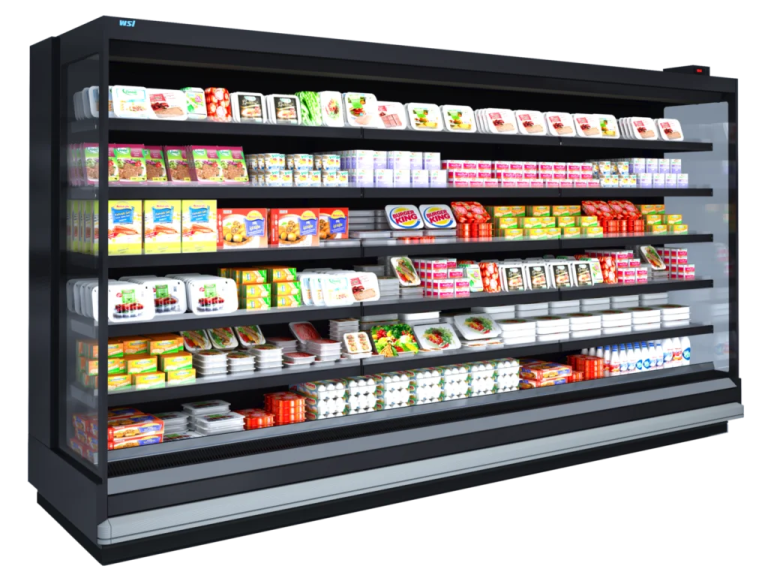 a display case with food items in it