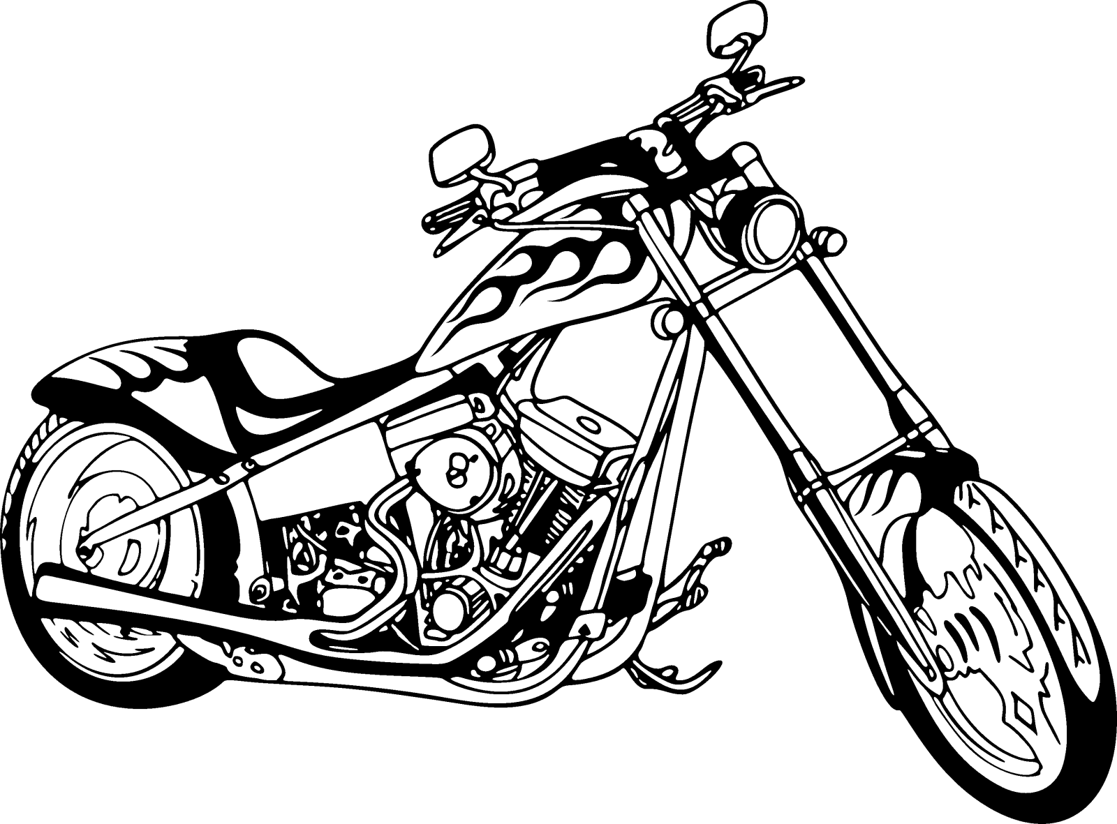 a black and white drawing of a motorcycle