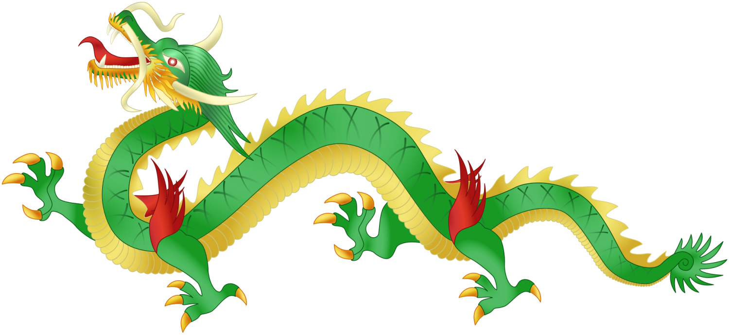 a green dragon with red and yellow wings