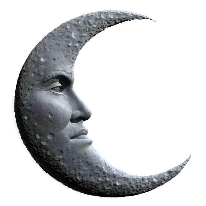 a woman's face is shown in the shape of the moon