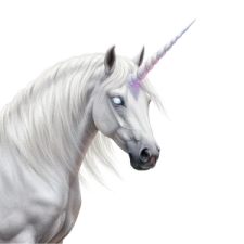 a white unicorn with long hair and blue eyes