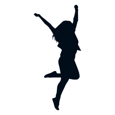 a silhouette of a woman jumping in the air