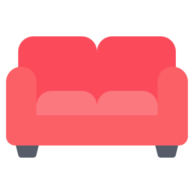 a red couch on white background