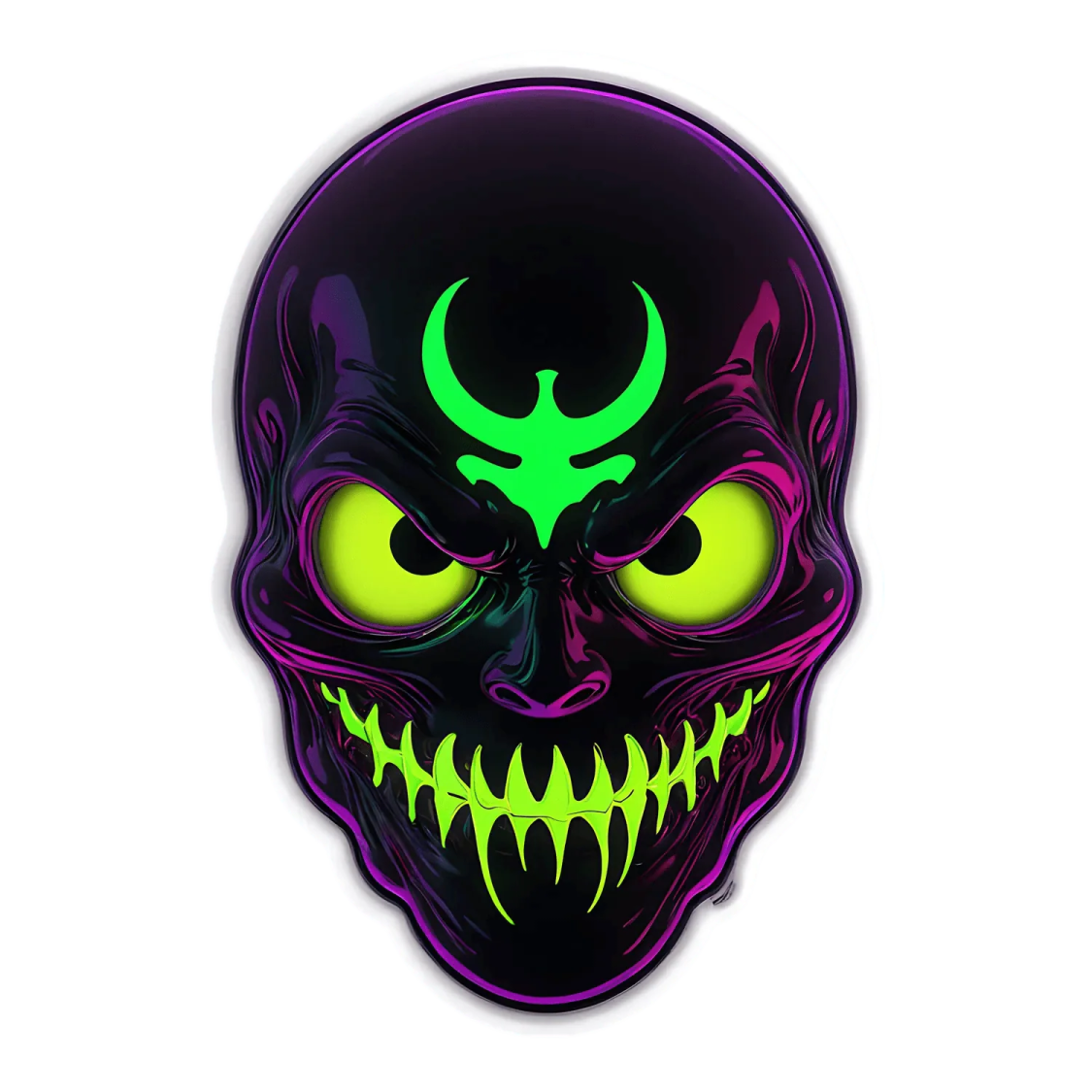 an image of a skull with glowing green eyes
